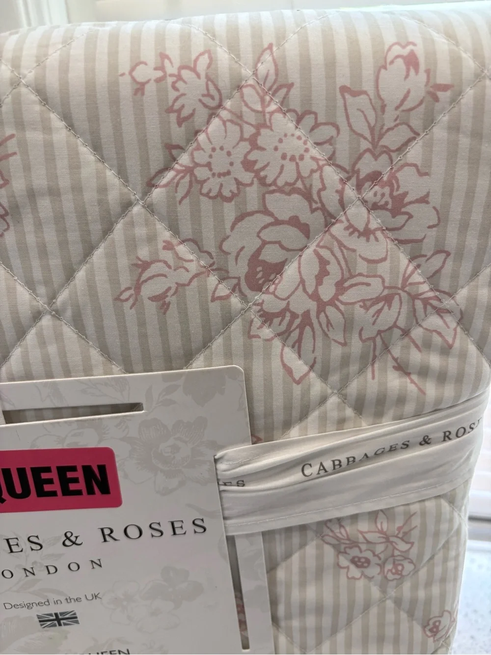 NWT Cabbages & Roses Queen Quilt Set in Brigette- Blossom Linen in Blush